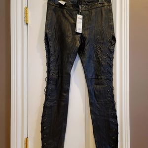 Sisley Black lamb leather lace up pants. TAGLIA 40 USA 2-4